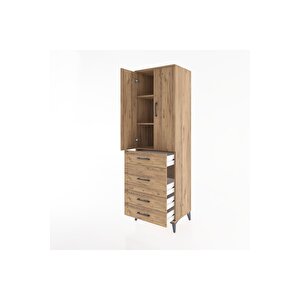 Hyperion Dolap 3 Raflı 4 Çekmeceli 2 Kapaklı 60x44x195 Çam-çam