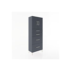 Arges Dolap 2 Raflı 4 Çekmeceli 2 Kapaklı 60x30x163 Antrasit-antrasit