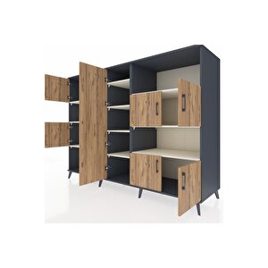 Kronos Dolap 10 Raflı 9 Kapaklı 220x59x163 Antrasit-çam/aytaşı