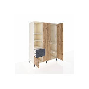 Kronos Dolap 5 Raflı 2 Çekmeceli Tek Askılı 132x59x195 Aytaşı-çam/antrasit