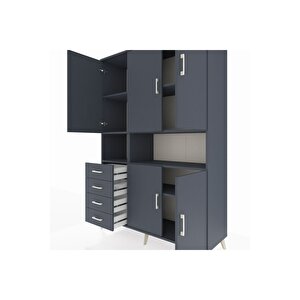 Hyperion Gardrop 7 Raflı 4 Çekmeceli 5 Kapaklı 132x44x195 Antrasit-antrasit