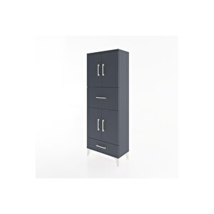 Arges Dolap 4 Raflı 2 Çekmeceli 4 Kapaklı 60x30x163 Antrasit-antrasit