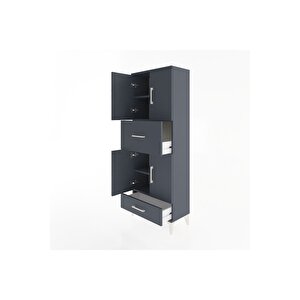 Arges Dolap 4 Raflı 2 Çekmeceli 4 Kapaklı 60x30x163 Antrasit-antrasit