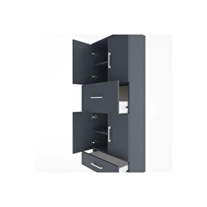 Arges Dolap 4 Raflı 2 Çekmeceli 4 Kapaklı 60x30x163 Antrasit-antrasit