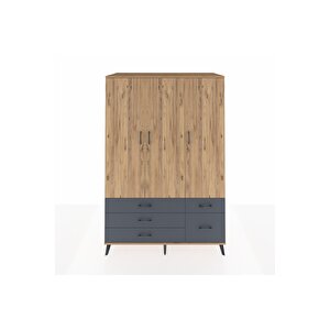 Kronos Dolap 5 Raflı 5 Çekmeceli Tek Askılı 132x59x195 Çam-çam/antrasit