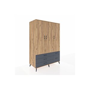 Kronos Dolap 5 Raflı 5 Çekmeceli Tek Askılı 132x59x195 Çam-çam/antrasit