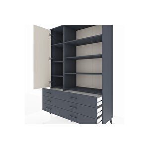 Hyperion Dolap 8 Raflı 6 Çekmeceli Tek Kapaklı  132x44x195 Antrasit-aytaşı/antrasit