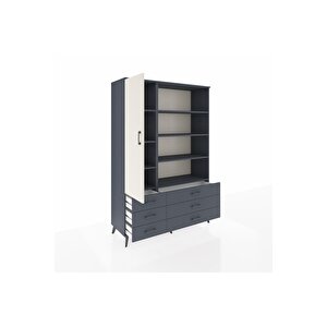 Hyperion Dolap 8 Raflı 6 Çekmeceli Tek Kapaklı  132x44x195 Antrasit-aytaşı/antrasit