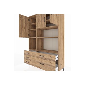 Hyperion Gardrop 8 Raflı 5 Çekmeceli 3 Kapaklı 132x44x195 Çam-çam