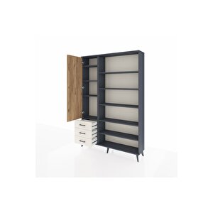 Arges Dolap 9 Raflı 3 Çekmeceli 3 Kapaklı 132x30x195 Antrasit-çam/aytaşı