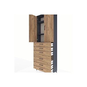 Arges Dolap 3 Raflı 6 Çekmeceli 2 Kapaklı 88x30x243 Antrasit-çam