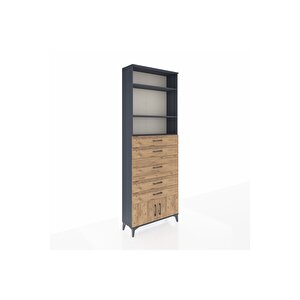 Arges Dolap 3 Raflı 5 Çekmeceli 2 Kapaklı 88x30x243 Antrasit-çam