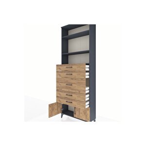 Arges Dolap 3 Raflı 5 Çekmeceli 2 Kapaklı 88x30x243 Antrasit-çam