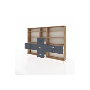 Arges Dolap 8 Raflı 7 Çekmeceli  220x30x163 Çam-çam/antrasit