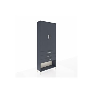 Arges Dolap 3 Raflı 3 Çekmeceli 2 Kapaklı 88x30x221 Antrasit-antrasit