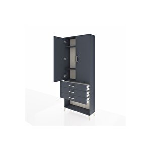 Arges Dolap 3 Raflı 3 Çekmeceli 2 Kapaklı 88x30x221 Antrasit-antrasit