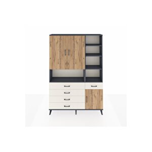 Arges Dolap 8 Raflı 5 Çekmeceli 3 Kapaklı 132x30x195 Antrasit-çam/aytaşı