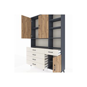 Arges Dolap 8 Raflı 5 Çekmeceli 3 Kapaklı 132x30x195 Antrasit-çam/aytaşı