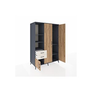 Kronos Dolap 5 Raflı 2 Çekmeceli Tek Askılı 132x59x195 Antrasit-çam/aytaşı