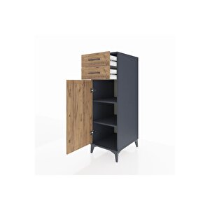 Kronos Dolap 2 Raflı 2 Çekmeceli Tek Kapaklı 44x59x134 Antrasit-çam