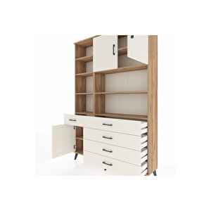 Arges Gardrop 9 Raflı 5 Çekmeceli 3 Kapaklı 132x30x195 Çam-aytaşı