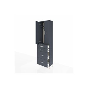Arges Dolap 2 Raflı 4 Çekmeceli Tek Askılı 60x30x221 Antrasit-antrasit
