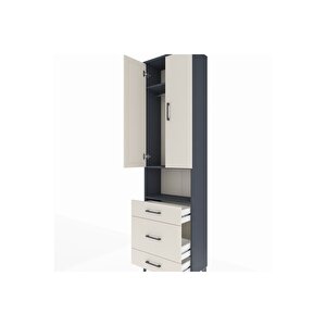 Arges Dolap 3 Raflı 3 Çekmeceli Tek Askılı 60x30x221 Antrasit-aytaşı