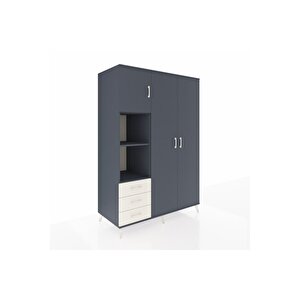 Kronos Dolap 6 Raflı 3 Çekmeceli Tek Askılı 132x59x195 Antrasit-antrasit/aytaşı