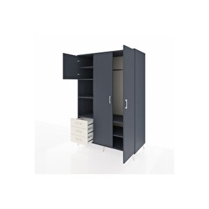 Kronos Dolap 6 Raflı 3 Çekmeceli Tek Askılı 132x59x195 Antrasit-antrasit/aytaşı