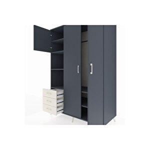 Kronos Dolap 6 Raflı 3 Çekmeceli Tek Askılı 132x59x195 Antrasit-antrasit/aytaşı