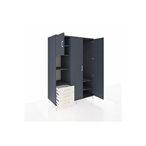 Kronos Dolap 6 Raflı 3 Çekmeceli Tek Askılı 132x59x195 Antrasit-antrasit/aytaşı