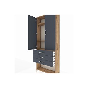 Arges Dolap 3 Raflı 3 Çekmeceli 2 Kapaklı 88x30x221 Çam-antrasit
