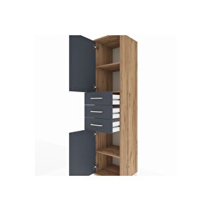 Hyperion Dolap 3 Raflı 3 Çekmeceli 2 Kapaklı 44x44x195 Çam-antrasit