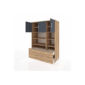 Kronos Dolap 10 Raflı 4 Çekmeceli 3 Kapaklı 132x59x195 Çam-antrasit/çam