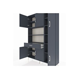 Arges Gardrop 10 Raflı Tek Çekmeceli 6 Kapaklı 132x30x195 Antrasit-antrasit