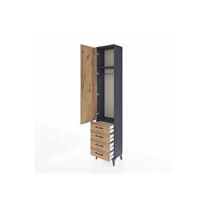 Arges Dolap 2 Raflı 4 Çekmeceli Tek Askılı 44x30x221 Antrasit-çam