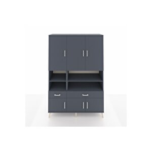 Hyperion Gardrop 8 Raflı 2 Çekmeceli 6 Kapaklı 132x44x195 Antrasit-antrasit