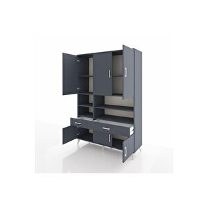 Hyperion Gardrop 8 Raflı 2 Çekmeceli 6 Kapaklı 132x44x195 Antrasit-antrasit