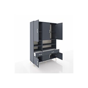 Hyperion Gardrop 8 Raflı 2 Çekmeceli 6 Kapaklı 132x44x195 Antrasit-antrasit