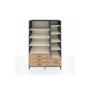 Kronos Dolap 9 Raflı 4 Çekmeceli  132x59x195 Antrasit-aytaşı/çam