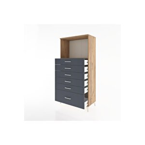 Hyperion Dolap Tek Raflı 6 Çekmeceli 88x44x182 Çam-antrasit