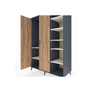 Kronos Dolap 7 Raflı 2 Kapaklı Tek Askılı 132x59x195 Antrasit-çam/aytaşı