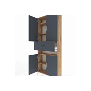 Arges Dolap 5 Raflı Tek Çekmeceli 4 Kapaklı 88x30x221 Çam-antrasit