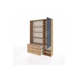 Arges Dolap 9 Raflı 3 Çekmeceli Tek Kapaklı  132x30x195 Çam-antrasit/çam