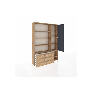 Arges Dolap 9 Raflı 3 Çekmeceli Tek Kapaklı  132x30x195 Çam-antrasit/çam