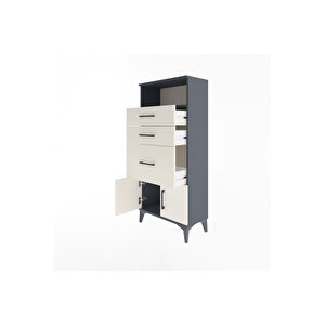 Arges Dolap Tek Raflı 3 Çekmeceli 2 Kapaklı 60x30x134 Antrasit-aytaşı