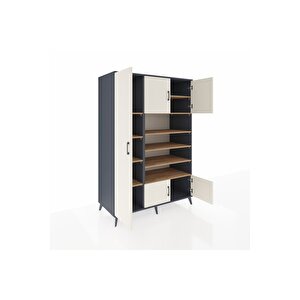 Kronos Dolap 10 Raflı 5 Kapaklı 132x59x195 Antrasit-aytaşı/çam