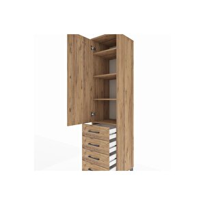 Hyperion Dolap 4 Raflı 4 Çekmeceli Tek Kapaklı 44x44x195 Çam-çam