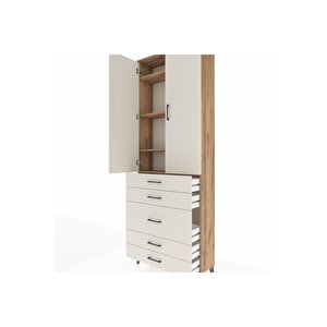 Arges Dolap 4 Raflı 5 Çekmeceli 2 Kapaklı 88x30x243 Çam-aytaşı