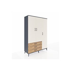 Hyperion Dolap 6 Raflı 3 Çekmeceli Tek Askılı 132x44x195 Antrasit-aytaşı/çam